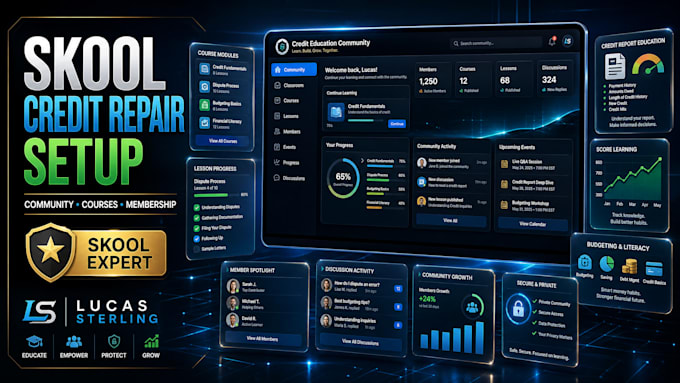 setup skool community course creation and credit repair expert