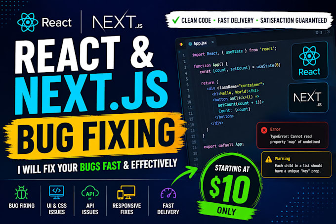fix react next js javascript and frontend bugs