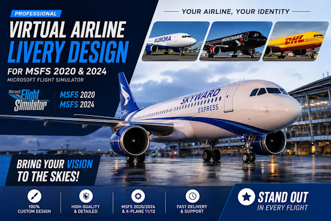 create msfs 2020 and 2024 virtual airline livery for microsoft flight simulator