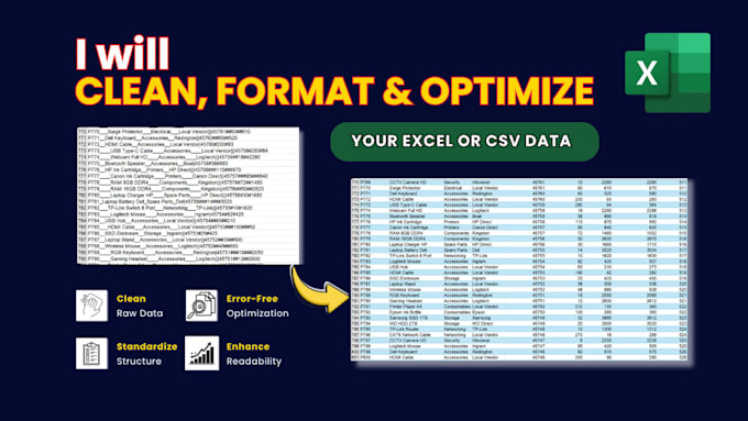 do data cleaning, formatting, entry and excel data optimization