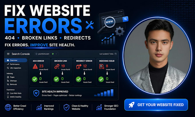 fix 404 errors, broken links, redirects and technical SEO issues