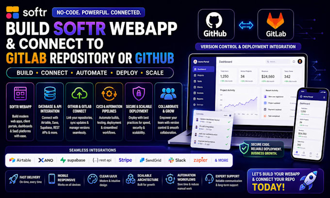 build softr webapp and connect to gitlab repository or github bitbucket