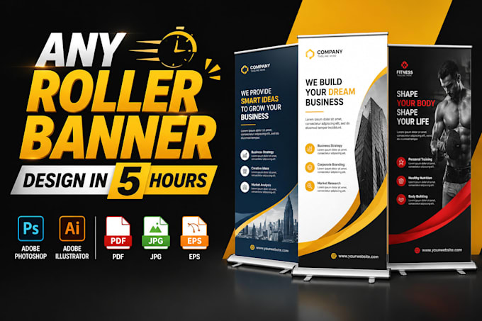 roller banner, feather flag and a frame sign