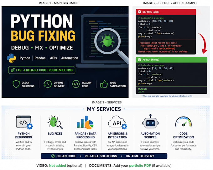 fix python bugs errors and automation scripts