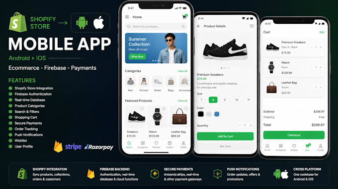 build shopify ecommerce mobile app for android and ios with firebase