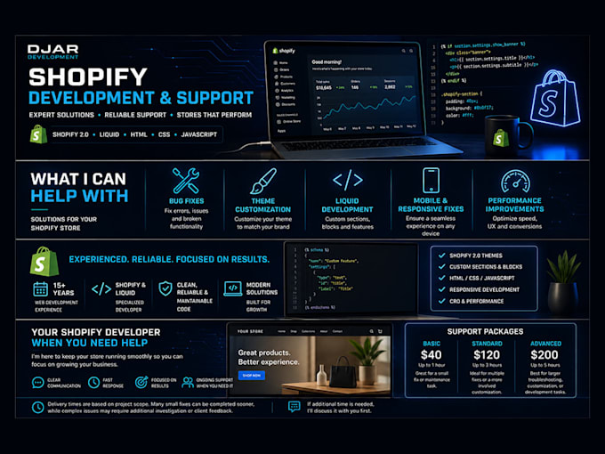 provide expert shopify website support, maintenance, and troubleshooting