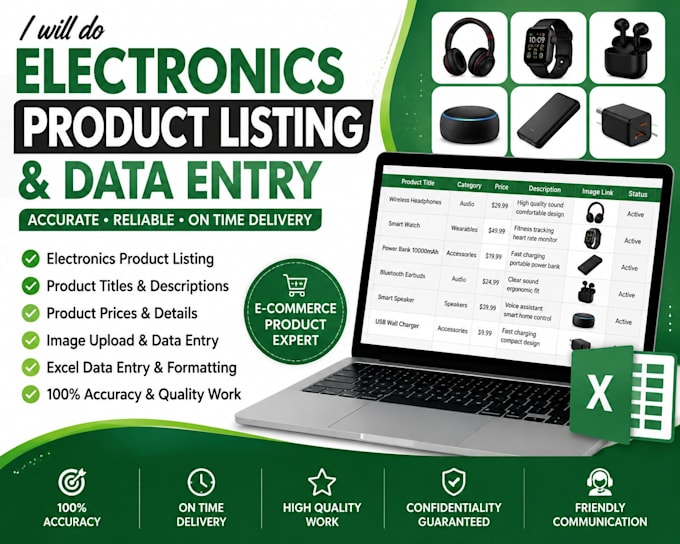 electronics product listing and data entry