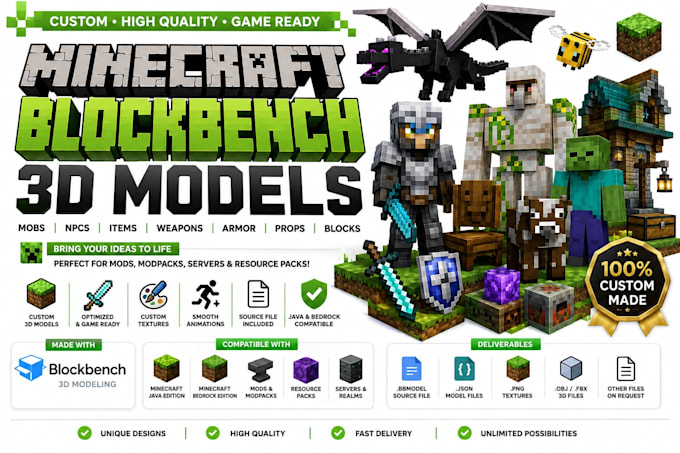 minecraft blockbench 3d models custom mobs npcs items weapons textures animation