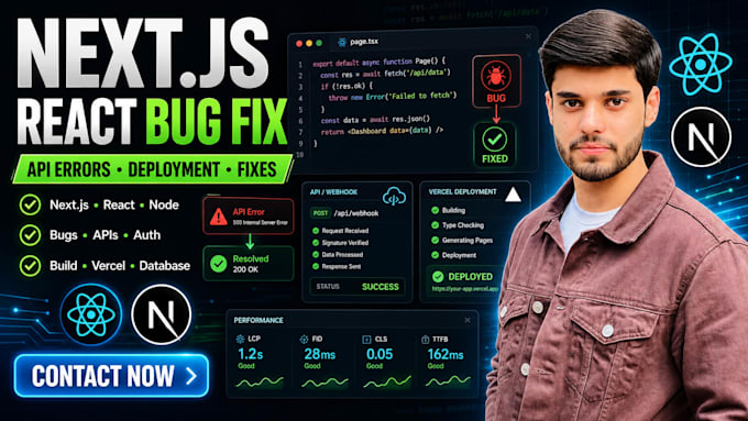 fix nextjs react bugs API errors and vercel deployment issues