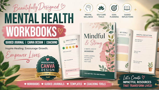 create mental health workbooks guided journal canva workbook design coaching