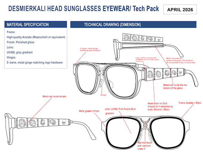 design eyewear tech pack for production