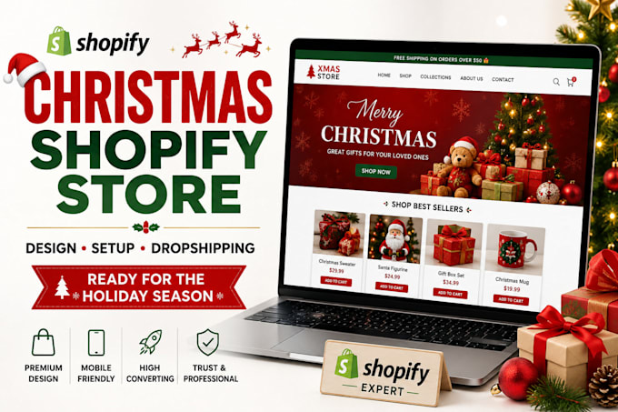 create christmas shopify store, holiday store, christmas dropshipping store