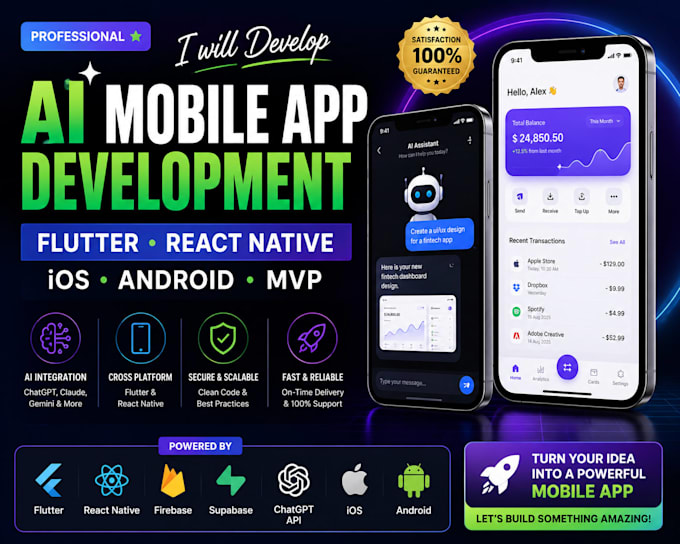 develop ai mobile app flutter react native ios android app mvp app development