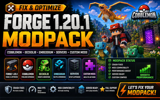 create fix  curseforge modpack cobblemon geckolib embeddium servers custom mods