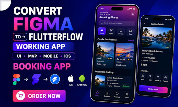 convert figma to flutterflow working app ui mvp mobile ios and booking app