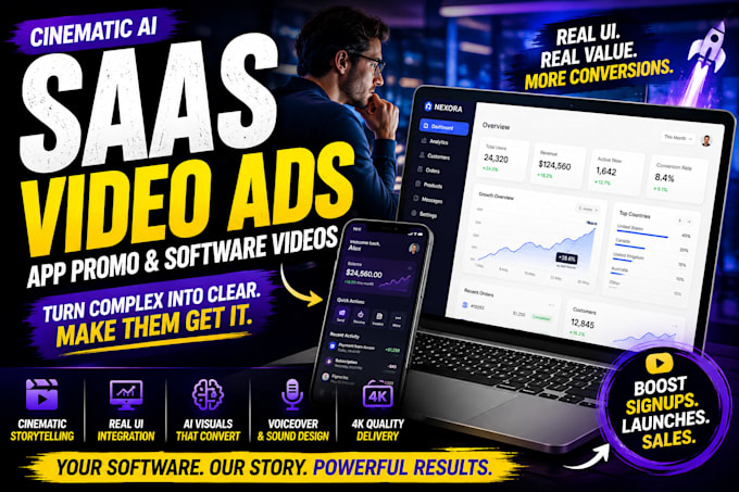 create cinematic ai saas video ads, app promo and software demo video