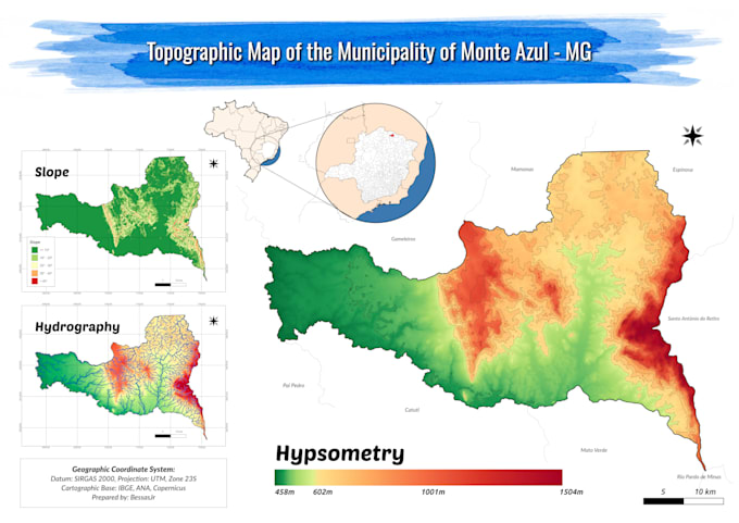 design a topographic or hypsometric relief map