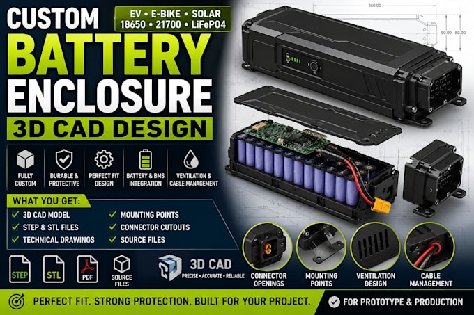 design a custom ev and e bike battery enclosure in cad