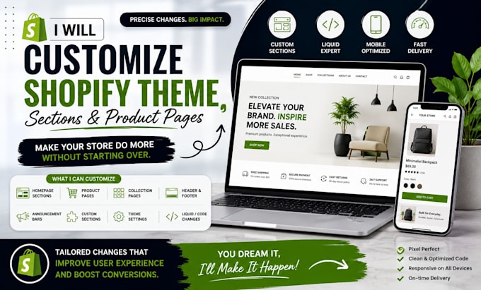 customize shopify theme, sections and product pages
