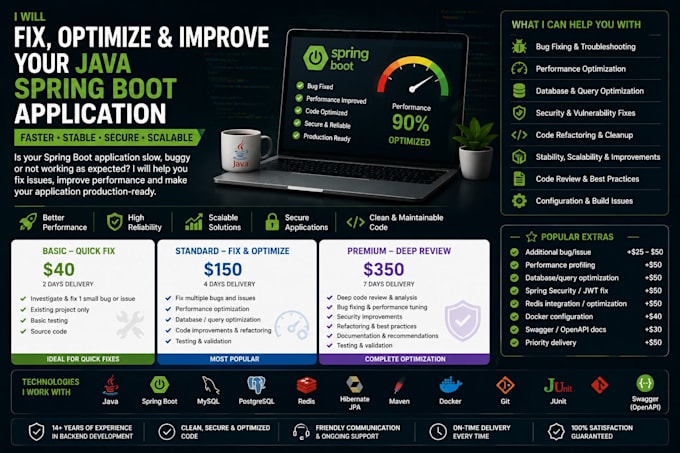 fix, optimize and improve your java spring boot application