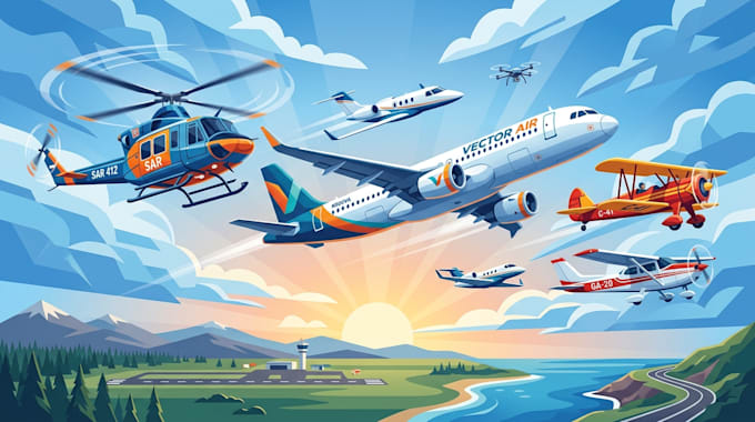 draw helicopter, airplane, aircraft, into a vector