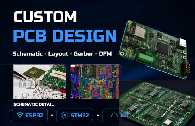 custom pcb design with schematic, multilayer layout, gerber, bom and dfm