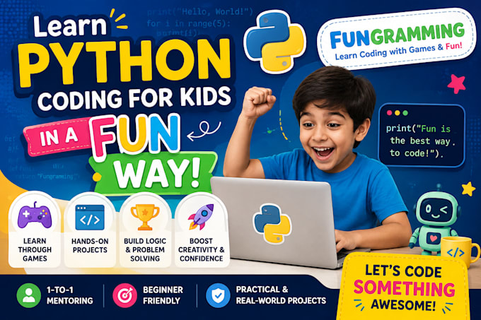tutor python coding to your kids and beginners in fun way fungramming