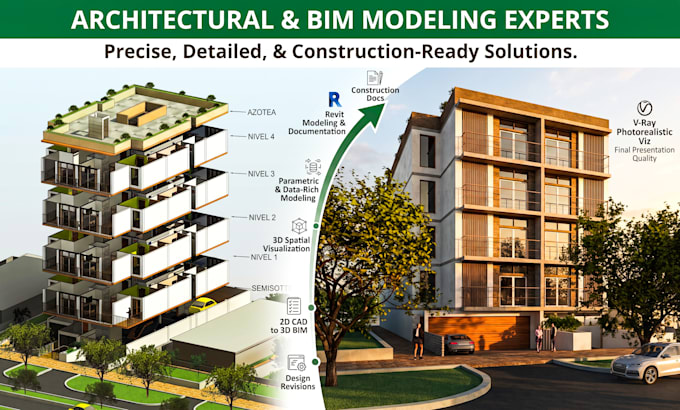 do precise 3d bim modeling and architectural design in revit