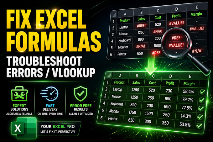 fix complex excel formulas, functions, troubleshoot errors