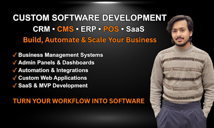 make custom crm cms erp pos saas business automation systems software developer