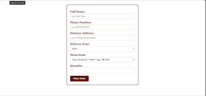 build a custom order form website with whatsapp integration