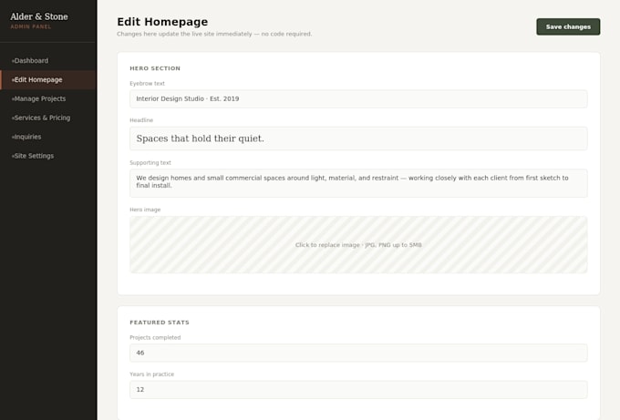 build a business website with custom admin panel