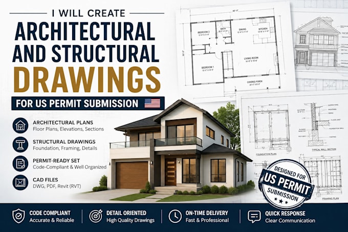 create architectural and structural drawings for US permit submission