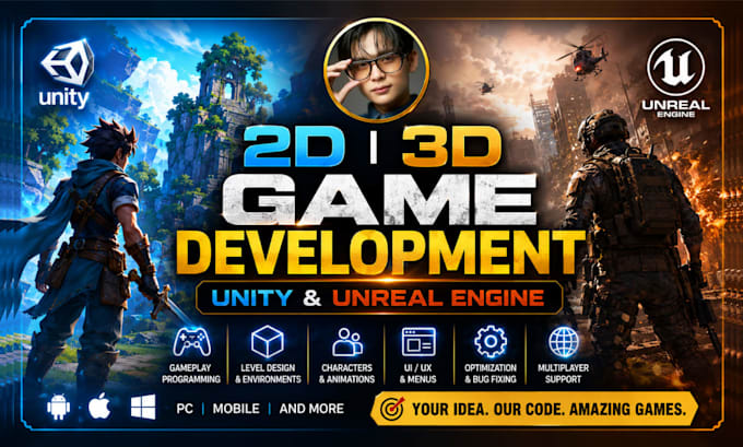 develop 2d 3d game in unity or unreal engine as your game developer