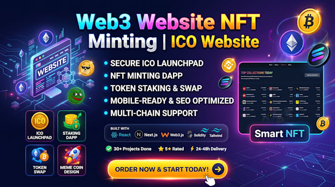 develop a secure web3 ico website and nft minting dapp