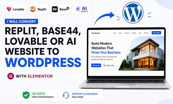 convert replit, base44, lovable or ai website to wordpress
