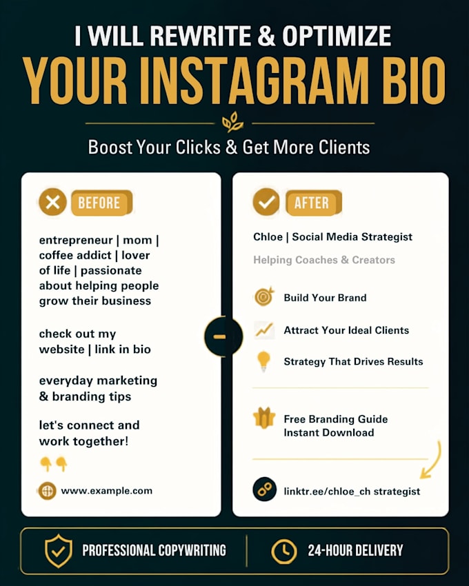rewrite, format, and optimize your instagram bio in 24 hours