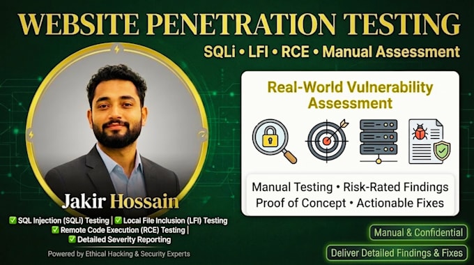 do website penetration testing, sqli, lfi and rce
