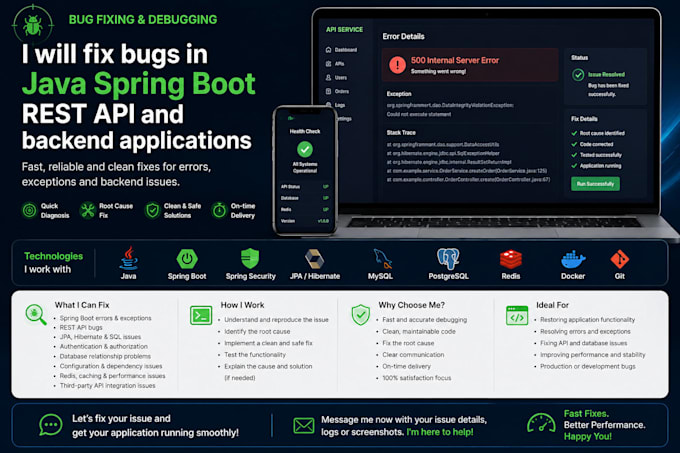 fix bugs in java spring boot restapi and backend application