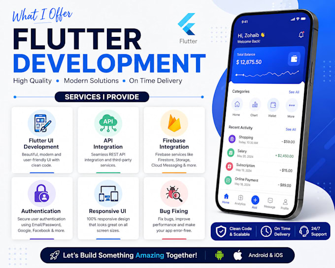 fix flutter app bugs, update UI, and maintain your mobile application
