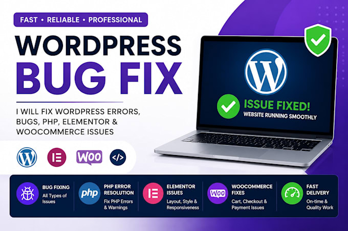 fix wordpress errors, bugs, PHP, CSS, elementor and woocommerce issues