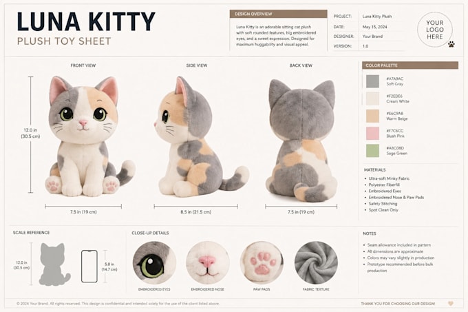 design a custom plush toy reference sheet for your character