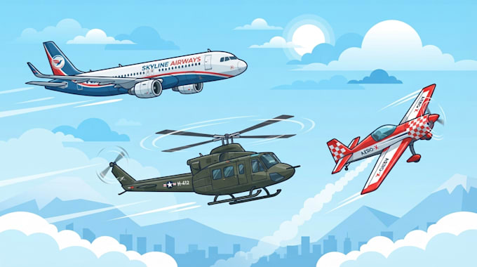 draw aircraft, helicopter, airplane into a vector