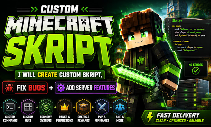 create custom minecraft skript, fix bugs and add server features