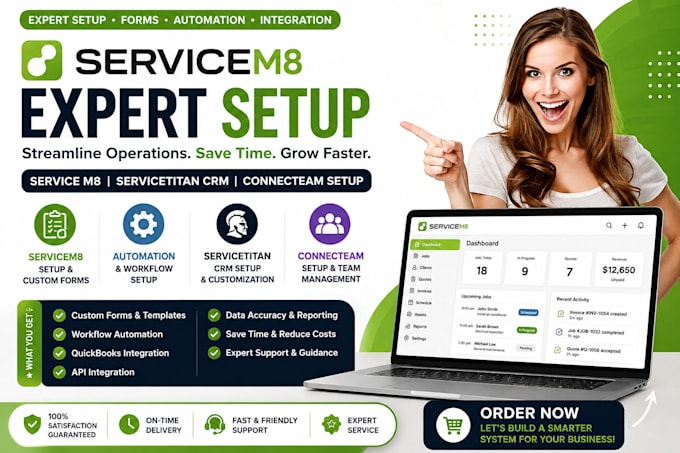 servicem8 setup, servicem8 form, servicetitan crm,  setup, connecteam setup