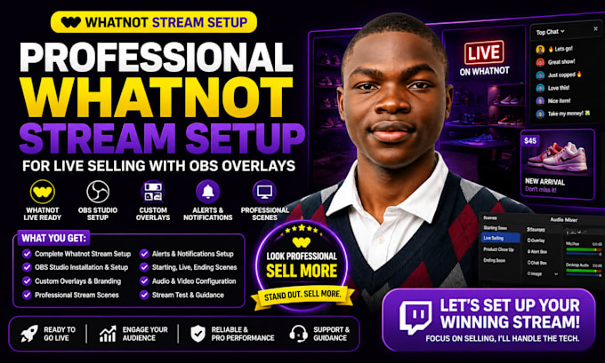 create a whatnot stream setup for live selling with obs overlays