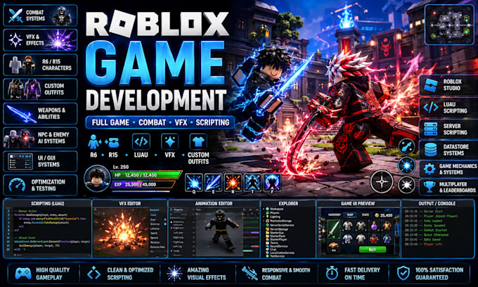 roblox full game, roblox combat, roblox vfx, roblox scripting, game development