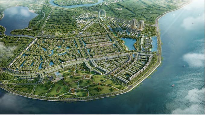 design eco friendly 3d city masterplan, waterfront development,central park,dwg