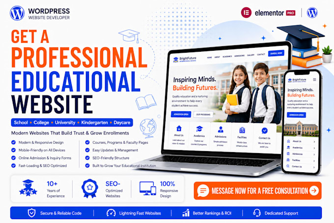 create educational website, school, college, university, kindergarten, daycare