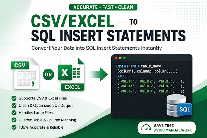 convert CSV or excel data into sql insert statements